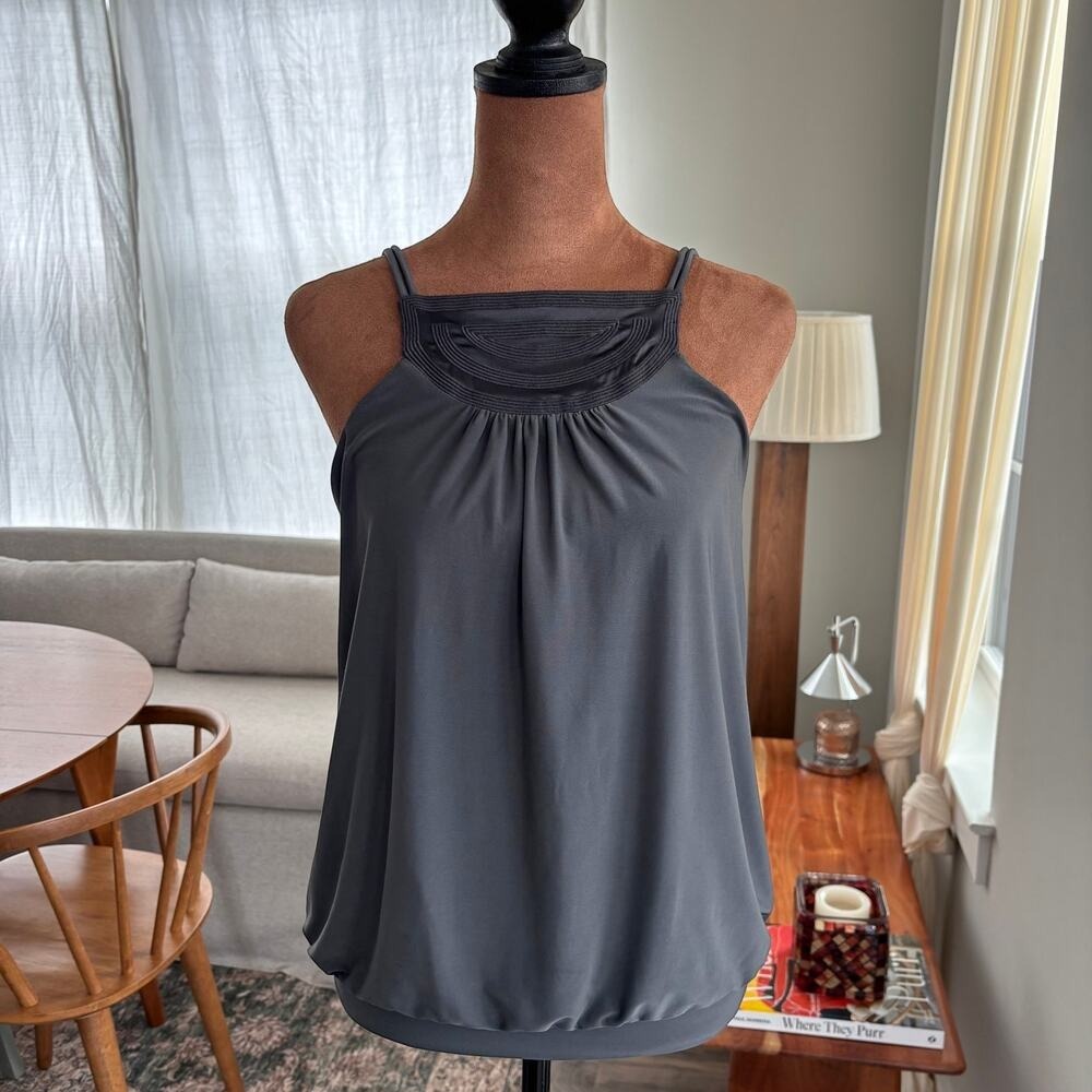 Y2K Vintage The Limited Gray Embroidered Neck Flowy Bubble Hem Tank Cami Small